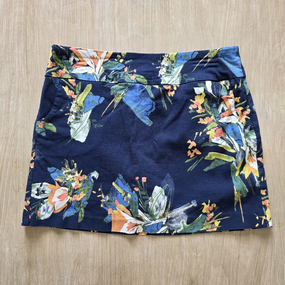 Yarn & Sea Floral Mini Skirt Navy Tropical Print Women’s Size 8P